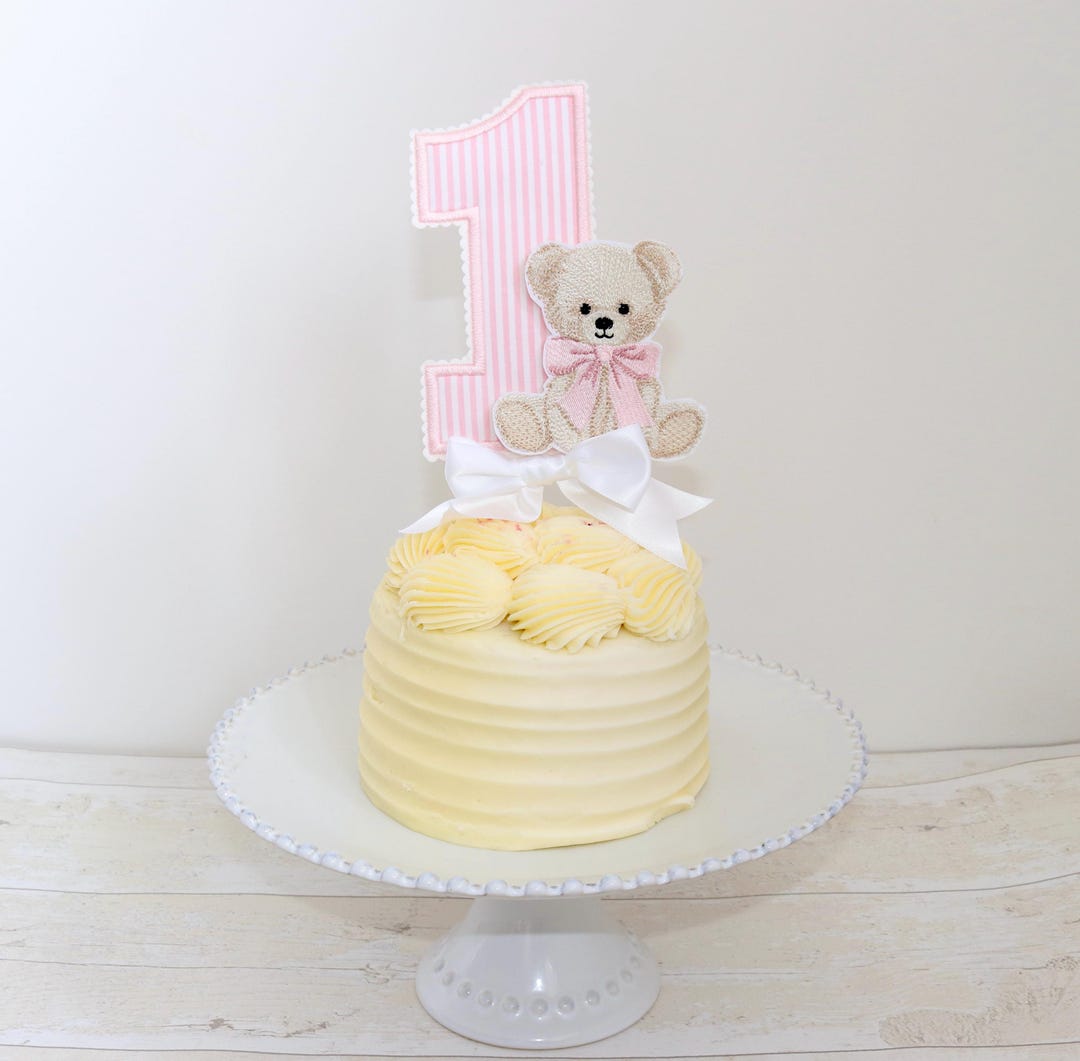 Embroidered Pink Teddy Bear Cake Topper - Etsy