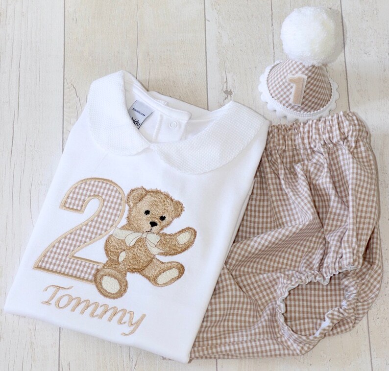 Vintage Bear Birthday Shirt | Personalised Embroidered | Beary First Birthday | Birthday Bear | Teddy Bear Picnic image 2