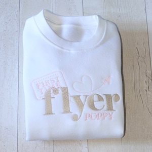 First Time Flyer | Travel Stamp | Embroidered | Personalised Sweatshirt | Personalised Jumper | Jumper | Hoodie | Pink | T Shirt | Romper