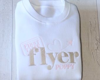 First Time Flyer | Travel Stamp | Embroidered | Personalised Sweatshirt | Personalised Jumper | Jumper | Hoodie | Pink | T Shirt | Romper