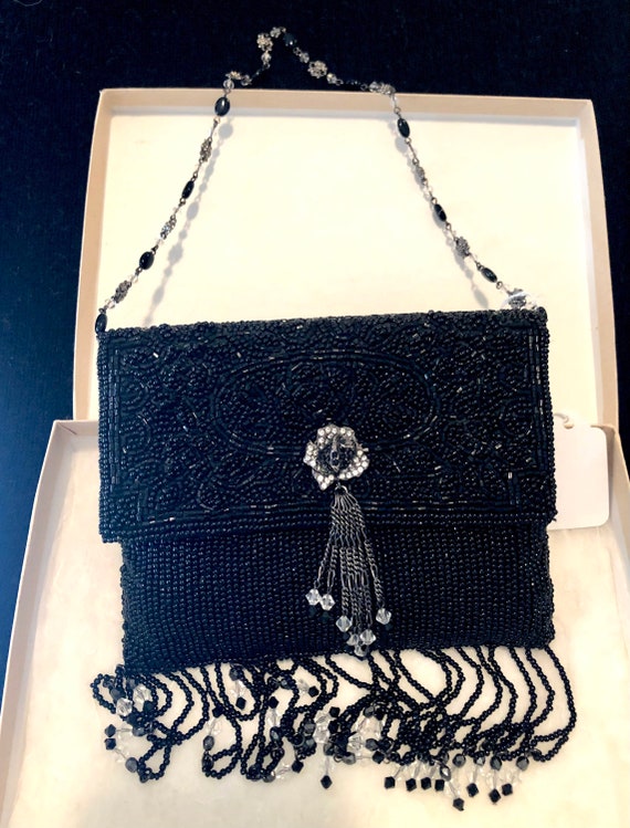 Black beaded evening bag by Todd anthony 1970’s