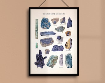 Vintage Crystals Print Mineralogy Chart Printable Wall Art Instant Download Digital Print Gems Minerals and Crystals Mystical Wall Decor