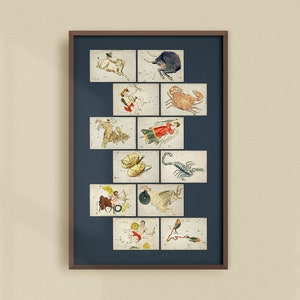 Vintage Zodiac Sign Poster of Constellations | Printable Astrological Chart | Downloadable Digital Tarot Cards Wall Art