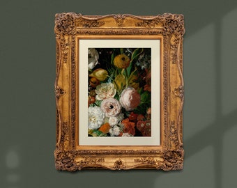 Dark Florals Print Vintage Instant Download Moody Still Life Wall Art Dark Academia Home Decor Painting Antique Cottagecore Wall Decor