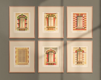 French Windows Vintage Gallery Wall Prints | Set of 6 | Printable Wall Art | Downloadable French Architecture Poster