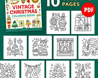 Bold & Easy 10 Christmas Coloring Pages | Instant Download PDF Printable Coloring Book for Adults | Vintage Holiday Hygge Illustrations