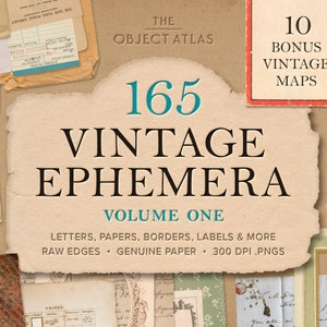 165 Vintage Paper Ephemera Vol. 1 | Printable antique paper, backgrounds, labels | Transparent PNGs | High resolution