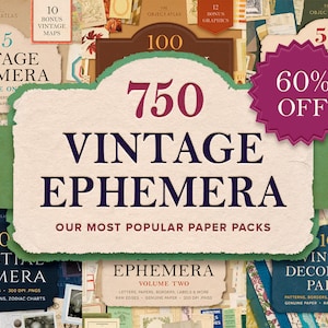 Mega Bundle Vintage Paper Ephemera 750 Printable Antique Scrapbooking Papers and Junk Journaling Elements Print at Home Digital Paper
