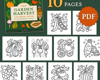 Bold & Easy 10 Fruit and Vegetable Coloring Pages | Instant Download Printable PDF | Cute and Simple | Garden Harvest Farm | Adults and Kids