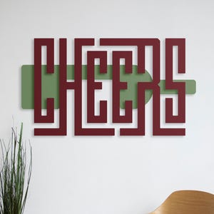 CHEERS & WINE BOTTLE Metal Wall Art - Home Decor, Bar Cart Wall Decor, Cheers Champagne Artwork, Kufic Style, Wine lover hangings