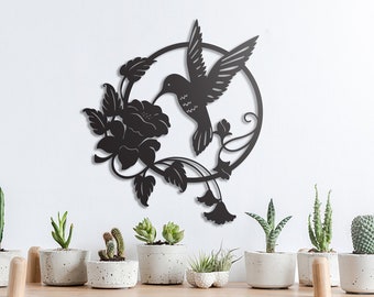 Hummingbird Metal Wall Art: Garden Decor House Sign