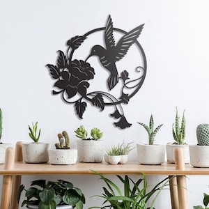 Hummingbird Metal Wall Art: Garden Decor House Sign