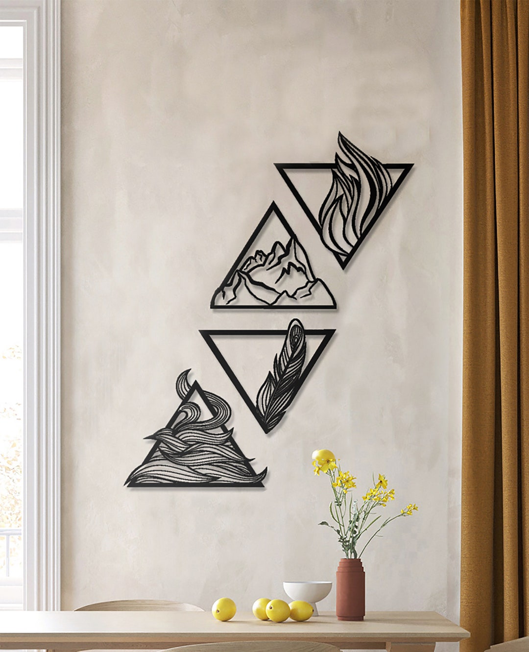 Four Elements Metal Wall Art: Geometric Home Decor, Set of 4