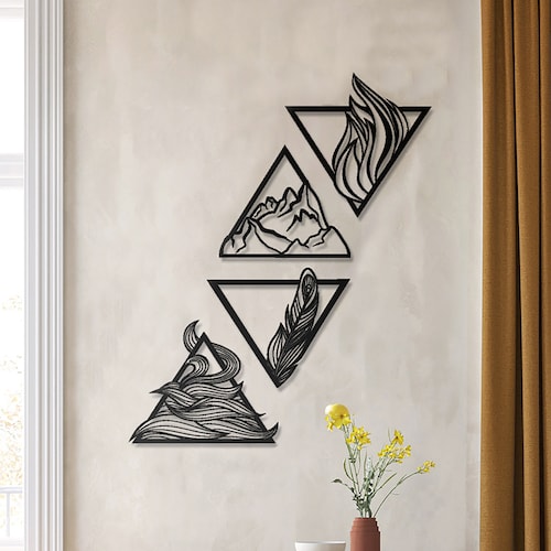 Four Elements Metal Wall Art: Geometric Home Decor, Set of 4 - Etsy