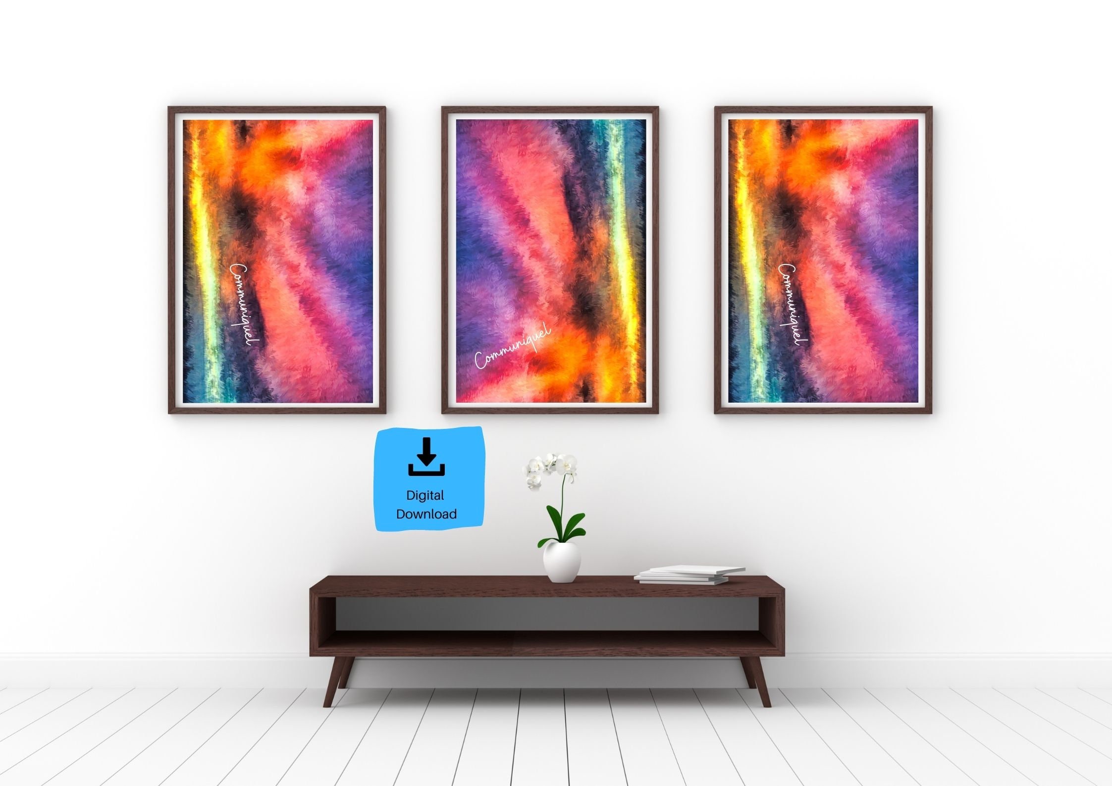 Wall Decor Abstract Yellow Blue Pink Wall Decor Abstract | Etsy