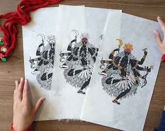 Kali Maa | Divine Hindu Goddess | Dark Mother Goddess | Limited edition handmade lino print