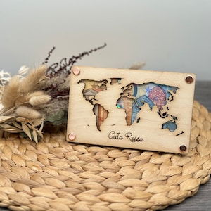 World map | Wedding money gift | customizable | Birthday gift | Money packaging | Map | Wooden card, to give as a gift