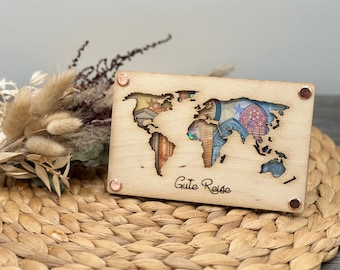 Mapa mundial | Regalo de dinero de boda | personalizable | Regalo de cumpleaños | Embalaje de dinero | Mapa | Tarjeta de madera, para regalar.