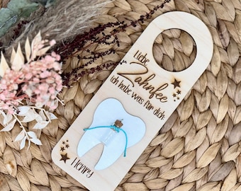 Tooth fairy door pendant personalized with name in tooth fairy font | Storage of milk teeth | loose tooth | Visit from the tooth fairy | Door sign