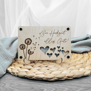 Houten kaart wensvervuller paardenbloem - origineel geldcadeau voor de bruiloft