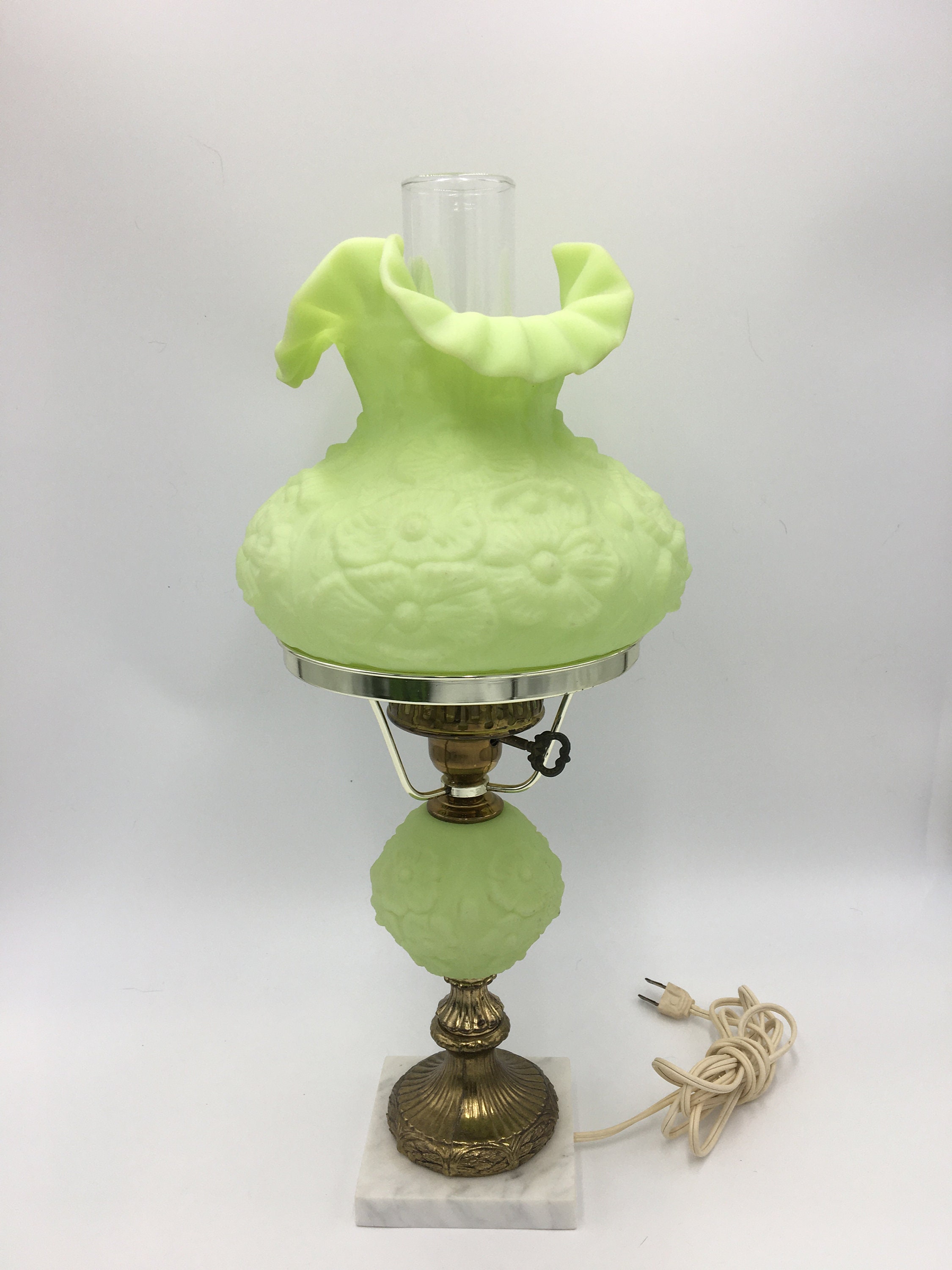 Fenton Lime Green Uranium Glass Student Lamp Etsy