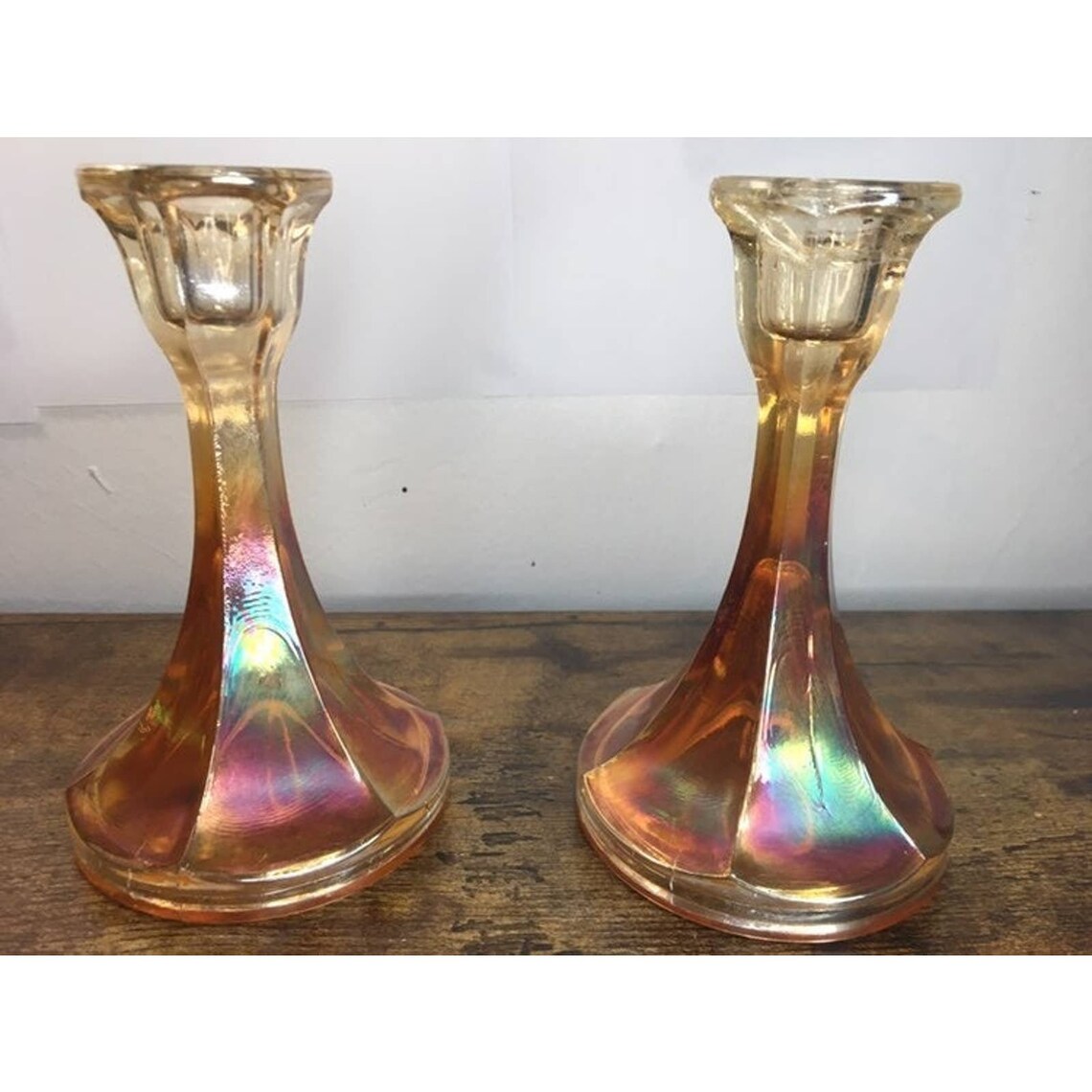 Marigold Carnival Glass Candle Holders Etsy