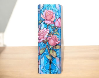 Stained Glass Flower Bookmark: Laminated Floral Design, Gift for Readers