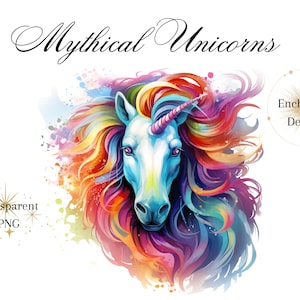 Fairytale Unicorn, Majestic Unicorn Clipart, Watercolor,  Unicorn Poster, PNG Clipart Bundle for Crafting