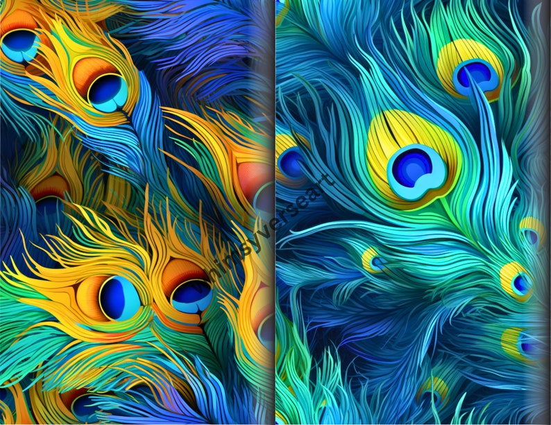 Seamless Pattern Exotic Feathers, Peacock Feathers Digital Paper Pack ...