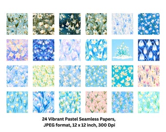 Paquete de papel digital "Campanillas de invierno": Estampados florales pastel sin costuras (Descarga digital)