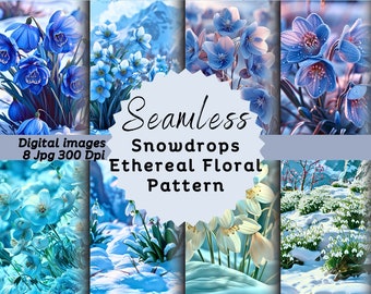Ethereal Snowdrop Digital Paper: Seamless Floral Wimmelbilder (JPEG)