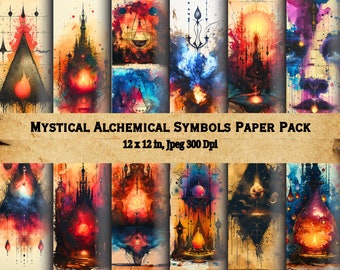 Mystical Alchemical Symbols Paper Pack: Printable Decorative Papers on Shabby Chic Background, Ideal for Scrapbooking & Crafting