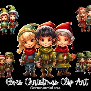 Clipart elfen, aquarel jongen en meisje elf, elfje van de kerstman, elfjes SVG en png, clipart vakantie elf