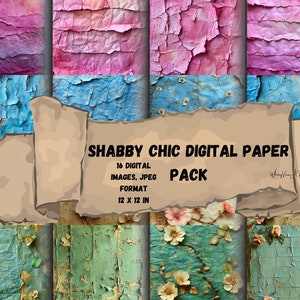 Paquete de Papeles Digitales Shabby Chic: 16 fondos desgastados para scrapbooking, junk journaling y collage. Incluye 12 mapas vintage en formato JPG de regalo.