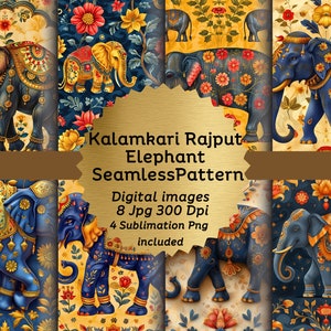 Enchanted Elephant Dream - Mystical Indian Digital Paper Pack for Fabric Art - Seamless Overlay Designs