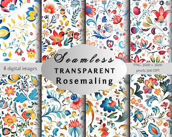 Rosemaling Pattern: Norwegian Folk Art Digital Paper (PNG)