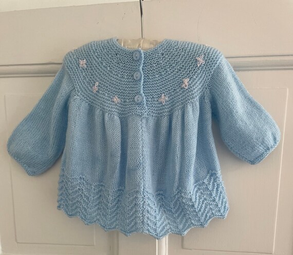 Vintage 00's Baby's Pale Blue Hand Knitted Matine… - image 2