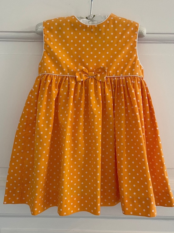 90s Baby Orange Polka Dot Dress Vintage Baby Orange Spotty Dress
