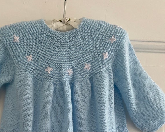 Vintage 00's Baby's Pale Blue Hand Knitted Matine… - image 3