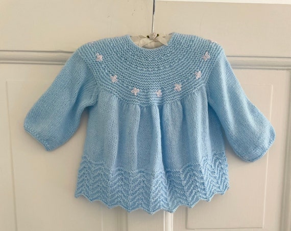 Vintage 00's Baby's Pale Blue Hand Knitted Matine… - image 1