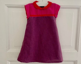 Girls Vintage Dress, Girls 90's Dress, Pink And Purple Linen Toddler Girl  Dress - Age 18-24 Months