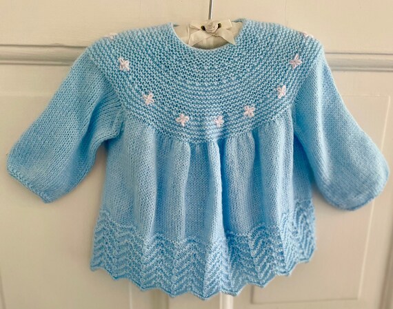 Vintage 00's Baby's Pale Blue Hand Knitted Matine… - image 5