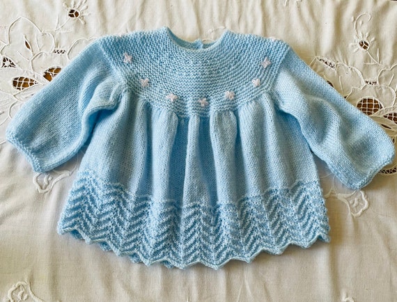 Vintage 00's Baby's Pale Blue Hand Knitted Matine… - image 6