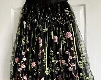 Girls Embroidered Party Dress: Satin Bodice, Floral Skirt (9-10 Years)