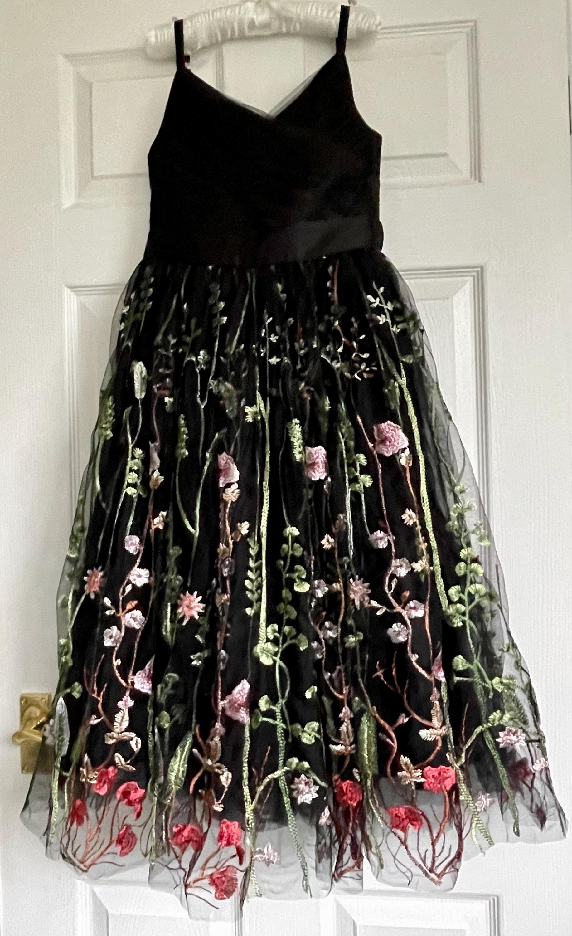 Girls Embroidered Party Dress: Satin Bodice, Floral Skirt (9-10 Years) -  Etsy