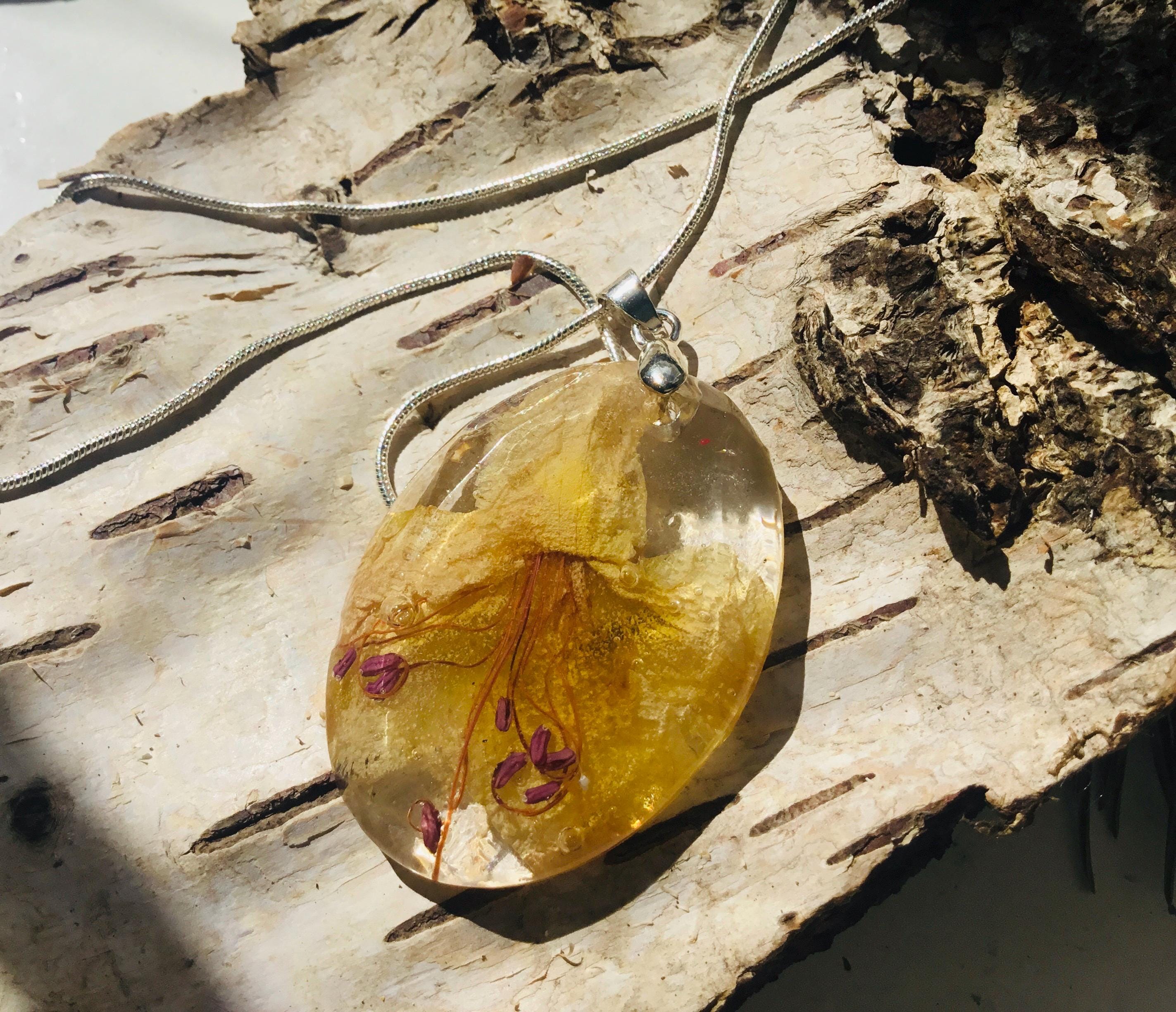 Rhododendron Flower Necklace – Real Pressed Flower in Resin With