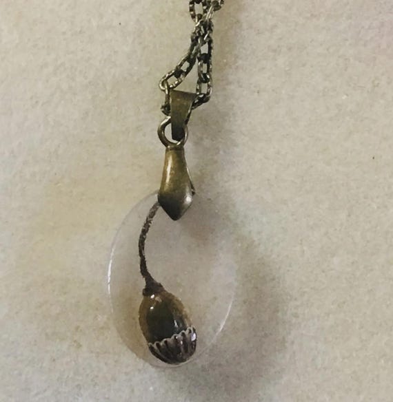Ciondolo Ovale Con Fiore Naturale Di Papavero Conservato In Resina - Argento Sterling 925 Con Catena 50 Cm - Gioiello Artigianale