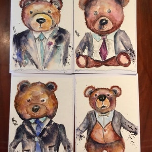 Biglietti d'auguri acquerellati dipinti a mano - Set di 4 per ogni occasione, opere d'arte incorniciate, biglietti originali fatti a mano