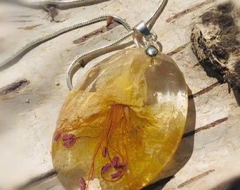 Rhododendron Flower Necklace – Real Pressed Flower in Resin with Sterling Silver Chain