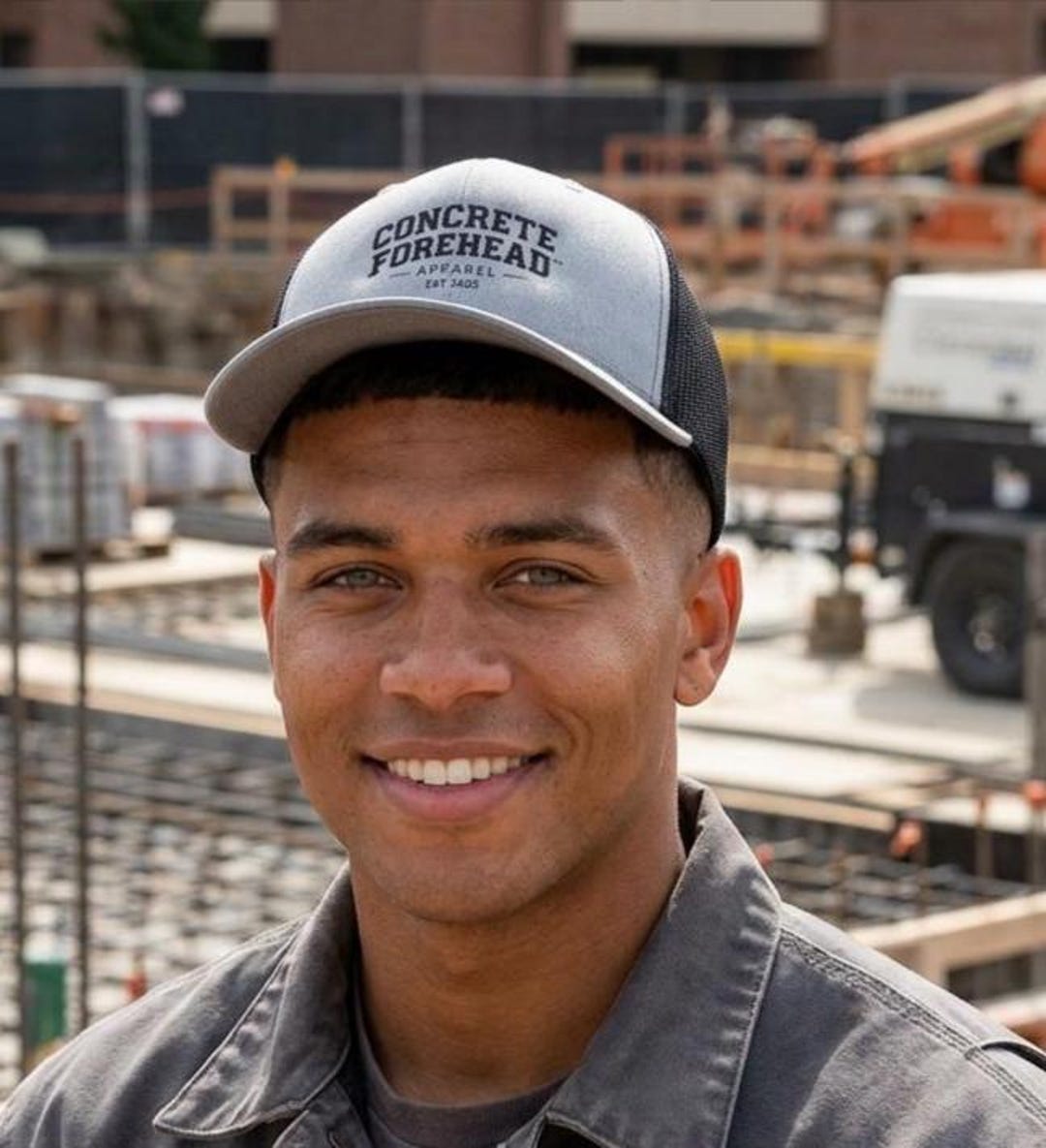 Concrete Forehead Hat, Construction Trucker Hat, Embroidered Workwear ...